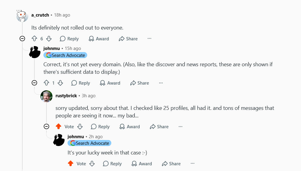 Reddit Discussion on Generative AI report on Google Search Console